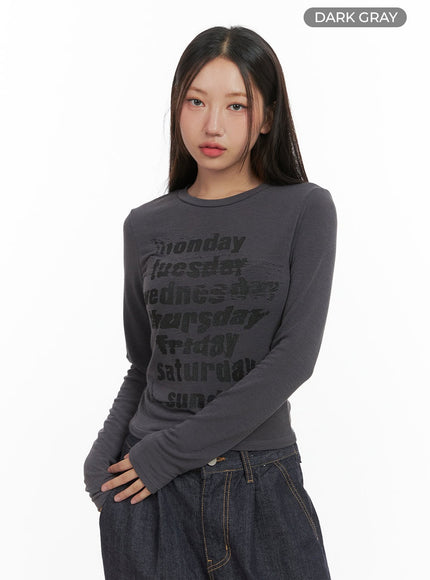lettered-long-sleeve-crop-tee-co402 / Dark gray