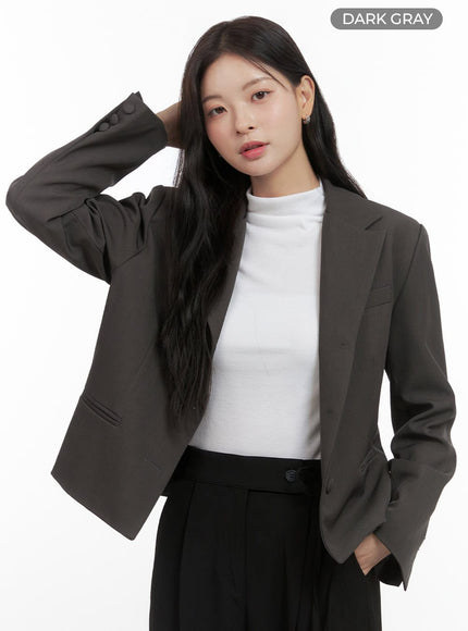 buttoned-collar-short-blazer-os423 / Dark gray