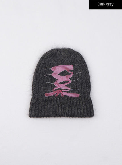 balletcore-ribbon-graphic-beanie-cj412 / Dark gray
