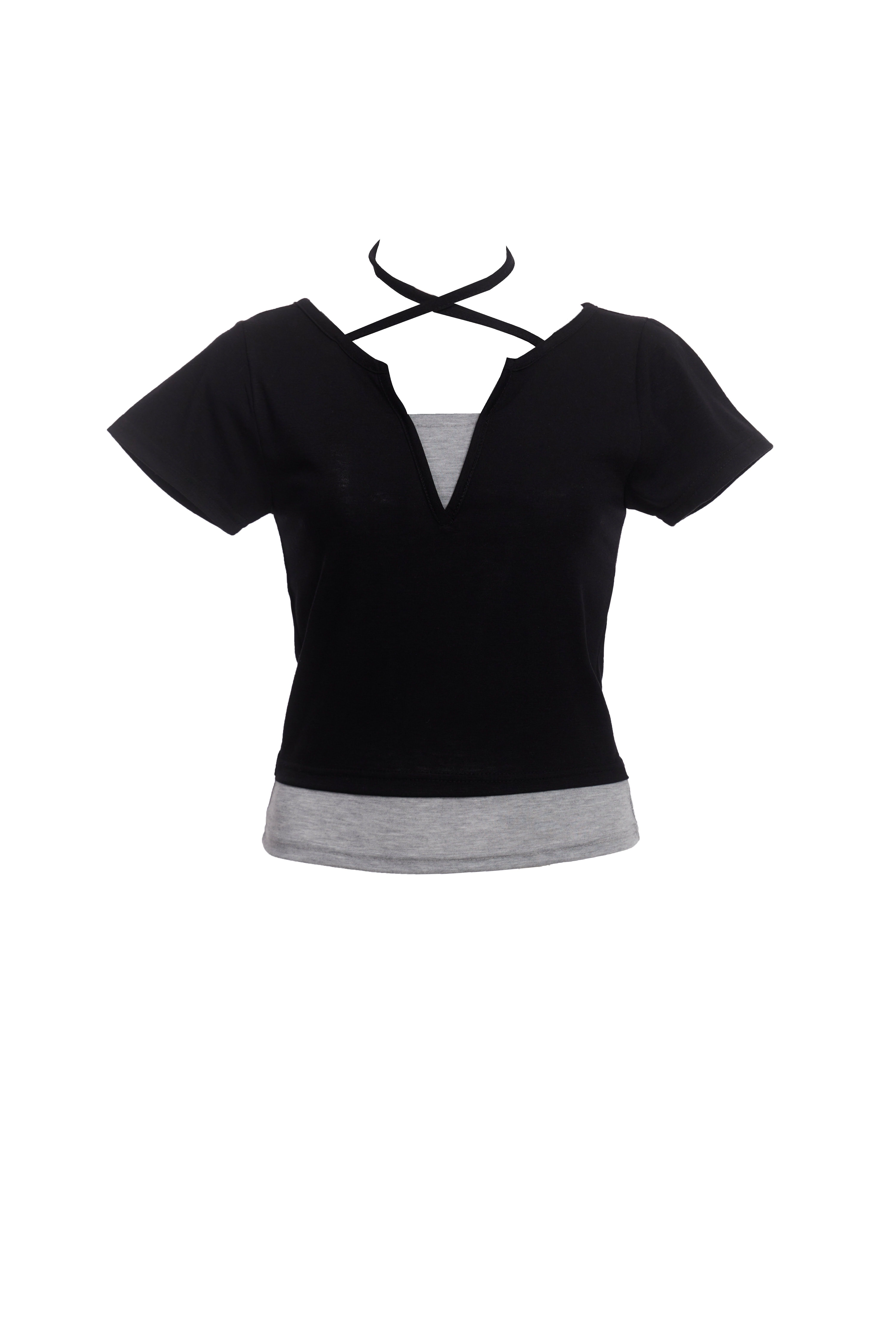 strappy-slit-layered-top-cu520 / Gray