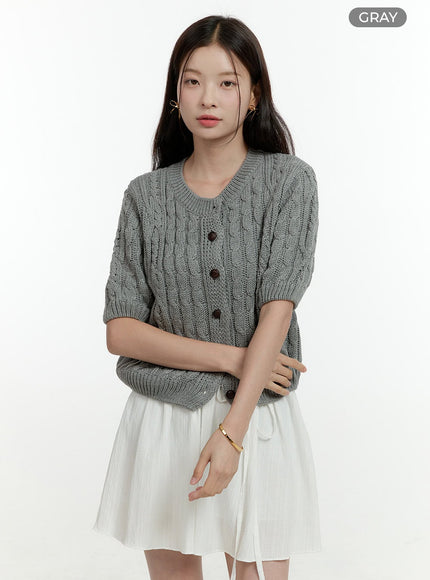 cable-knit-short-sleeve-cardigan-ol430 / Gray