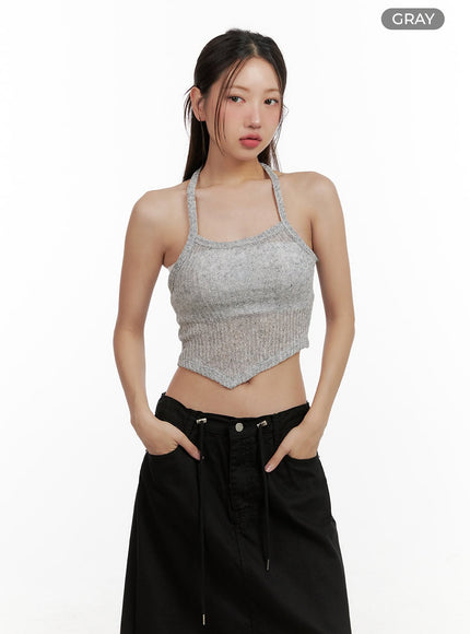 asymmetrical-halter-crop-top-cl431 / Gray