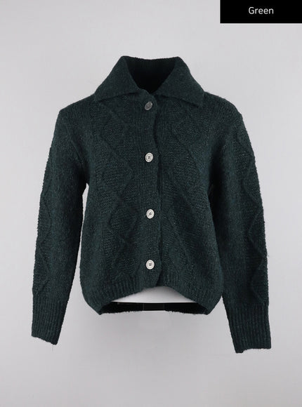 recycled-polyester-collared-cable-knit-cardigan-cd314 / Green