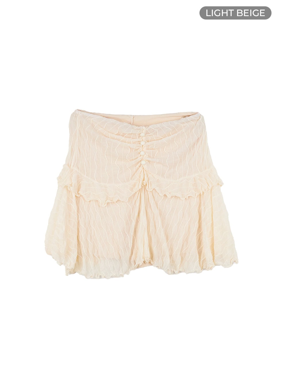 lace-button-draped-mini-skirt-cs424 / Light beige