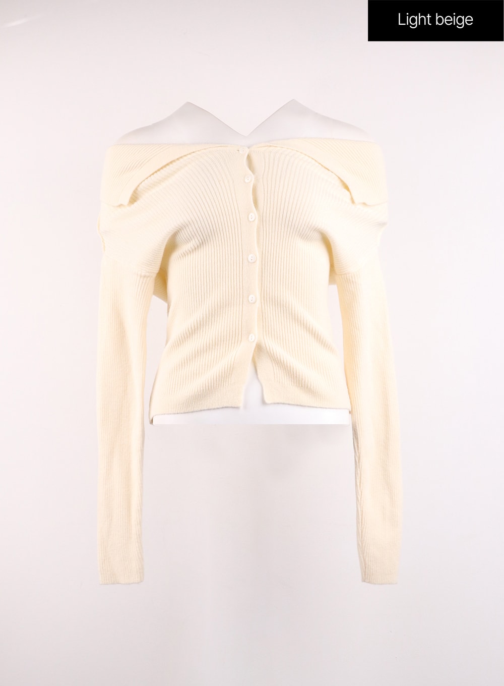 solid-button-up-collar-knit-cardigan-oj425 / Light beige