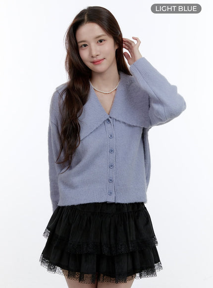 cozy-collar-big-knit-cardigan-oo407 / Light blue
