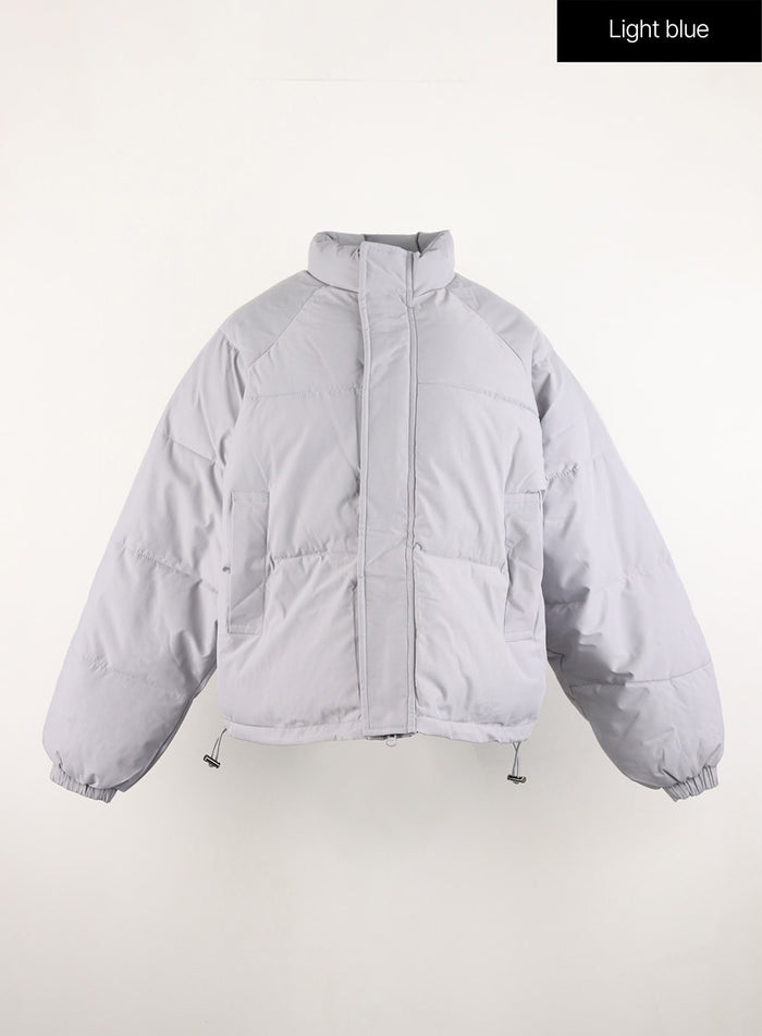 solid-zip-up-stand-collar-puffer-jacket-od315 / Light blue