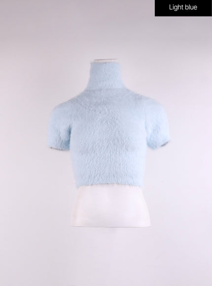 fuzzy-turtleneck-short-sleeve-sweater-cj429 / Light blue