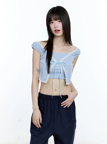 layered-lace-short-sleeve-cardigan-cg511 / Light blue