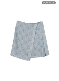checkered-wrap-mini-skirt-oy427 / Light blue