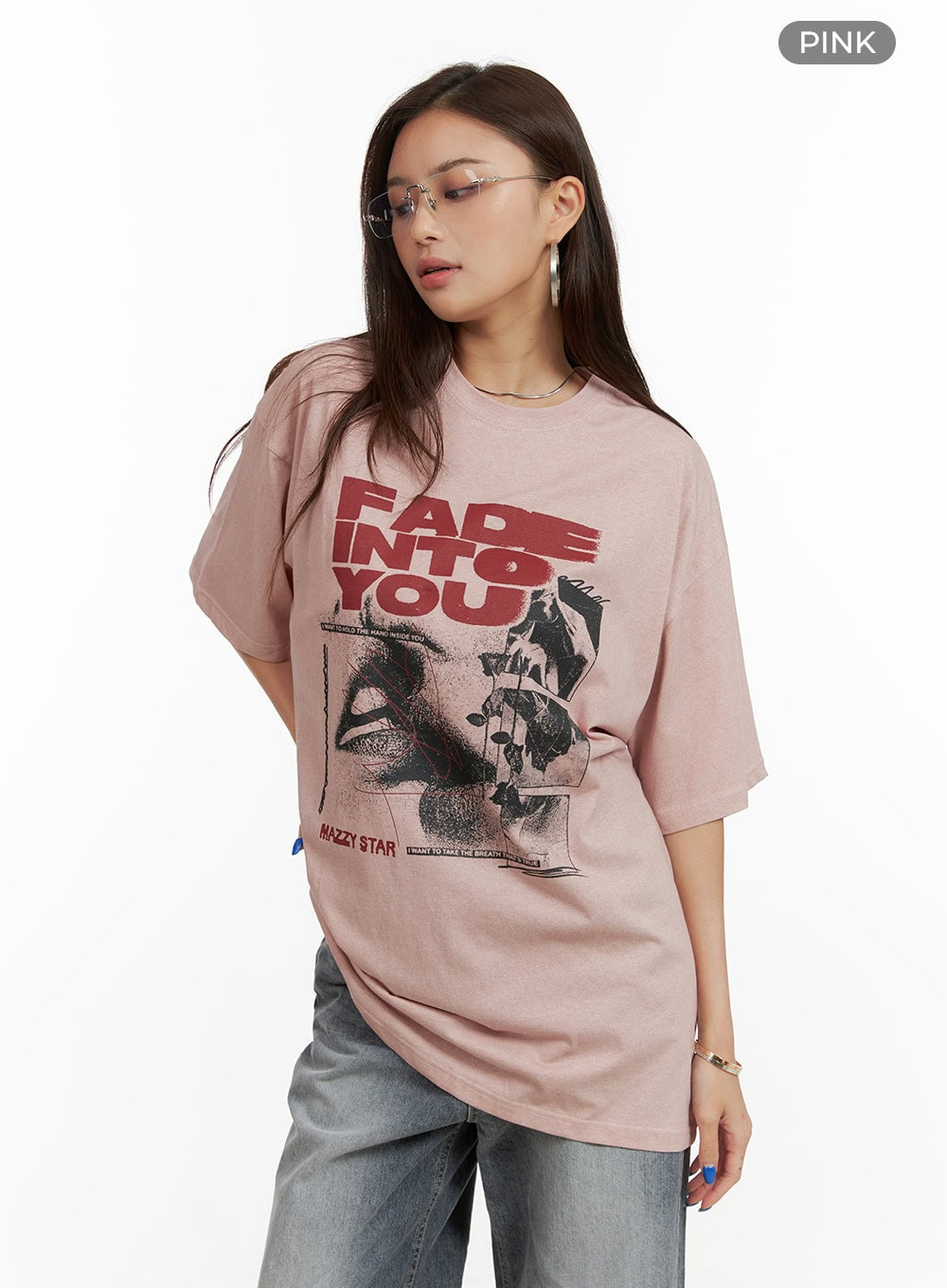 oversized-cotton-graphic-tee-cy431 / Pink