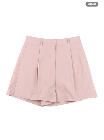 pintuck-solid-cotton-shorts-oa419 / Pink