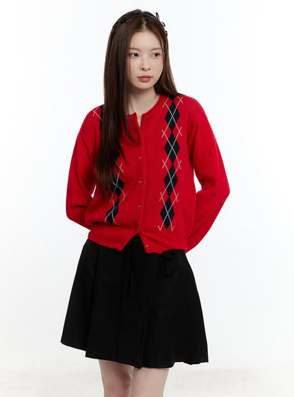 cashmere-blend-argyle-buttoned-cardigan-cm521 / Red