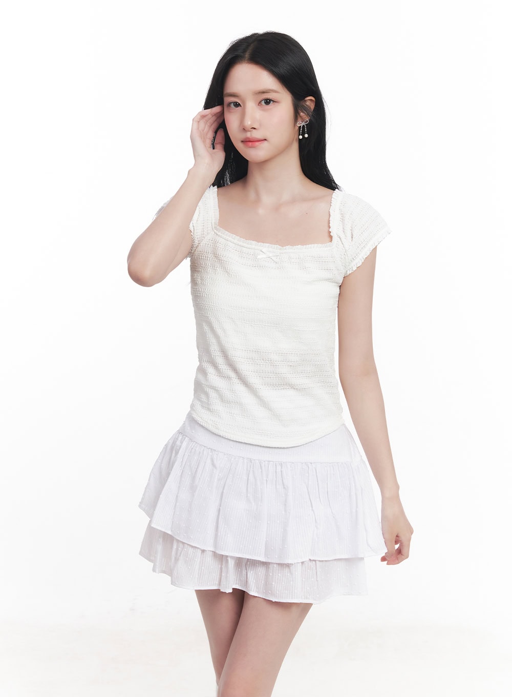 ribbon-lace-square-neck-crop-top-cy523 / White
