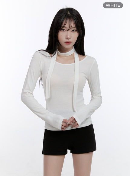 elegant-long-sleeve-muffler-top-co418 / White