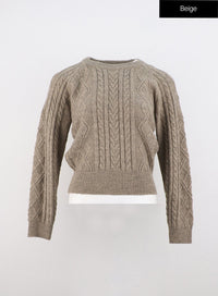 classic-cable-knit-sweater-oo319 / Beige