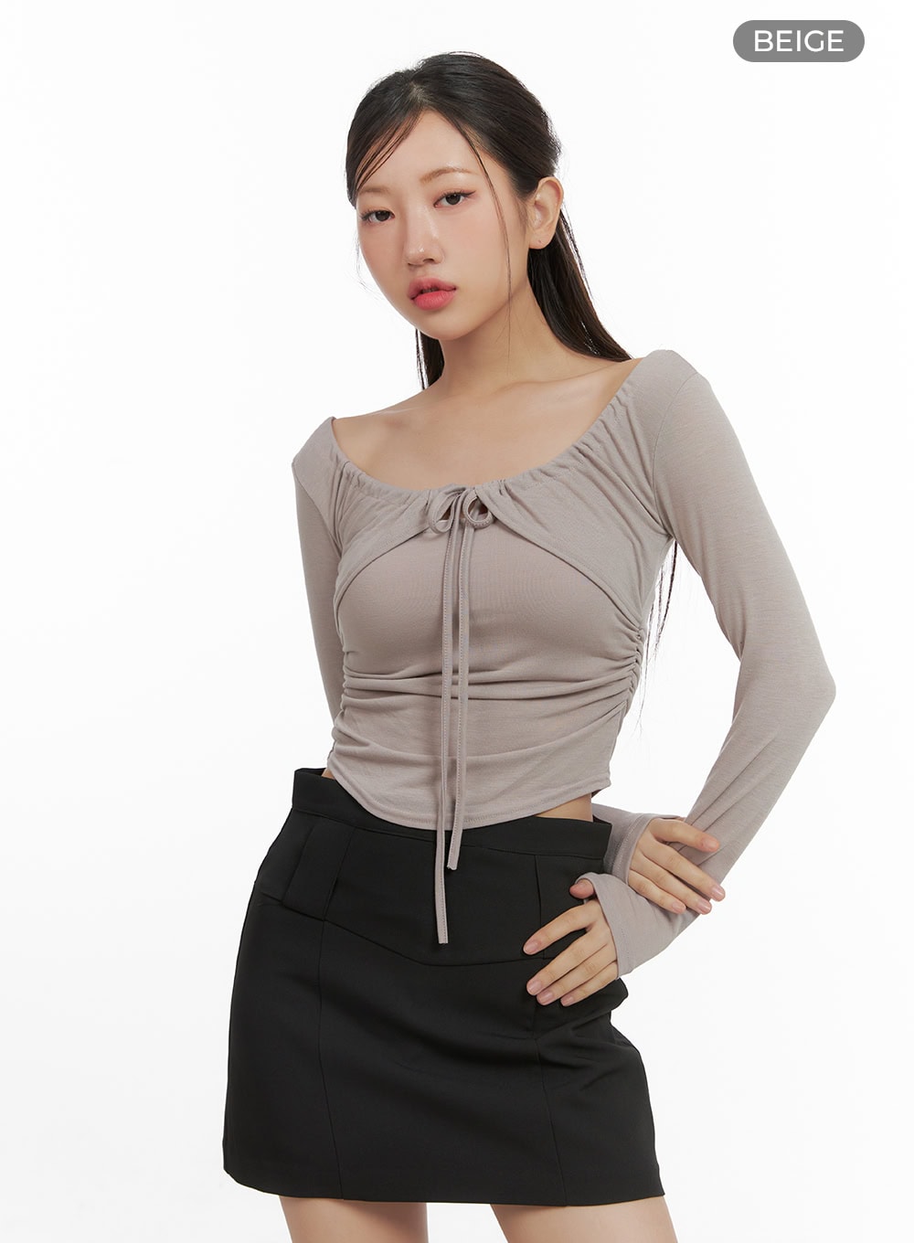 ribbon-strap-bolero-crop-top-cs405 / Beige