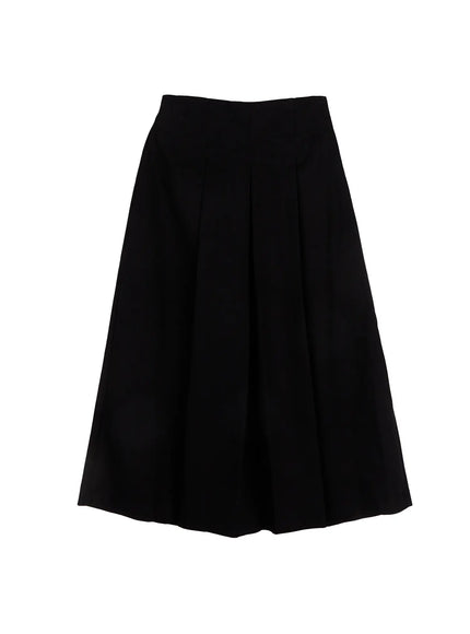 elegant-pleated-flare-long-skirt-f502 / Black