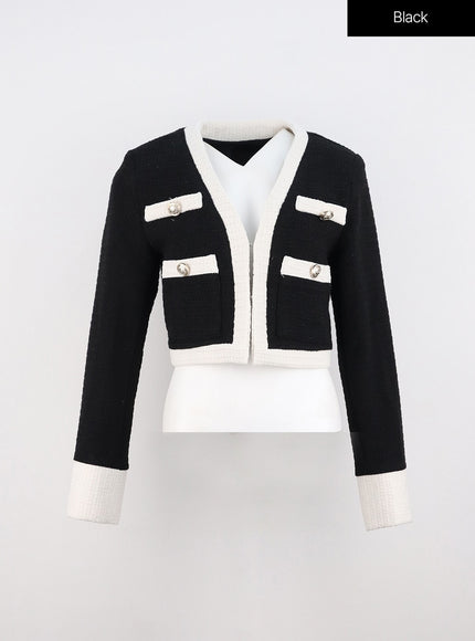 collarless-tweed-jacket-io317 / Black