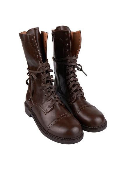 laced-faux-leather-midi-boots-cj523 / Dark brown