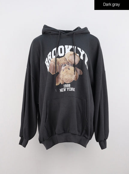 cute-loose-fit-graphic-hoodie-io317 / Dark gray