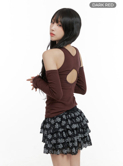 back-cut-out-open-shoulder-long-sleeve-cg420 / Dark red