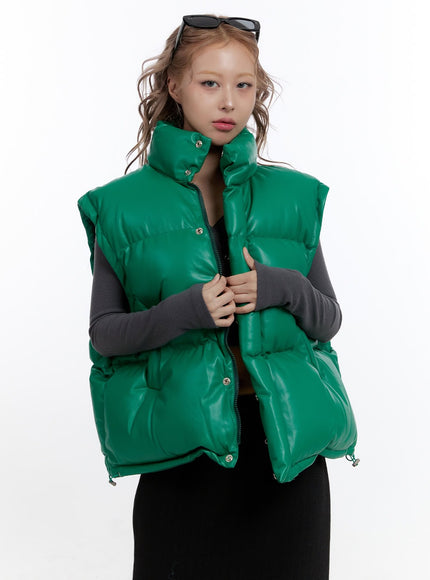 solid-string-puffer-vest-cn422 / Green