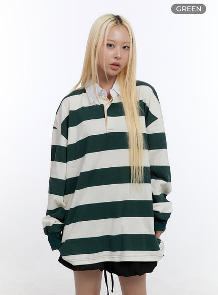 oversized-button-collared-stripe-shirt-co422 / Green