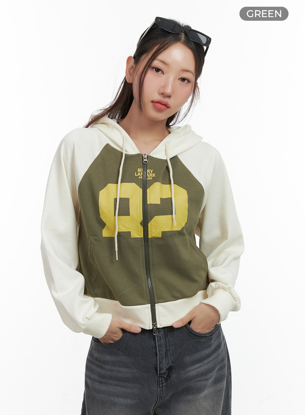 lettered-zip-up-hoodie-co417 / Green