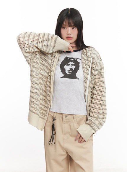 Striped Zip-Up Oversized Hooded Sweater CM520