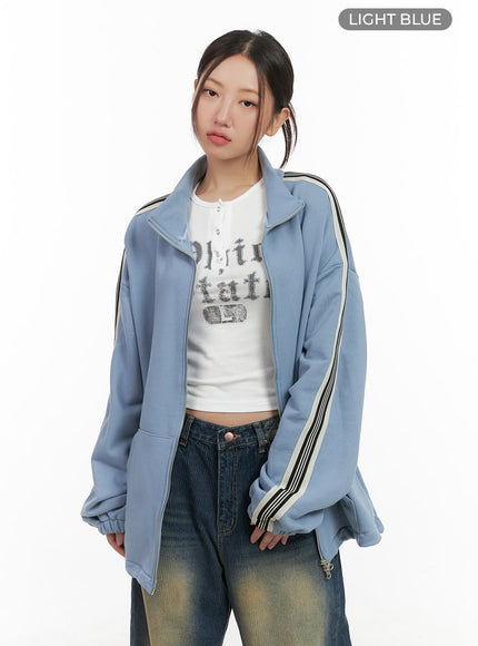side-stripe-oversized-sweatshirt-jacket-unisex-cg423 / Light blue