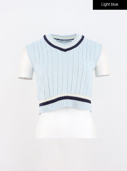 cable-v-neck-crop-vest-oo327 / Light blue