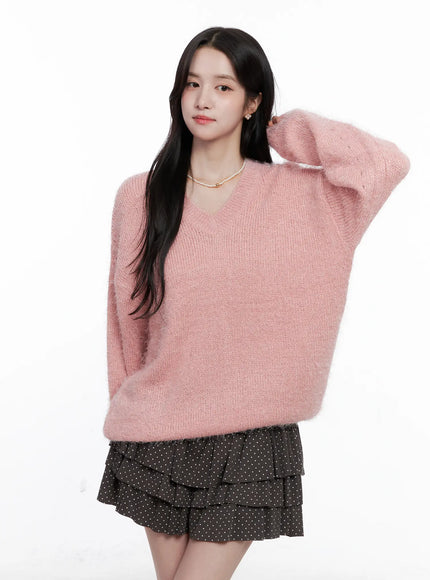 cozy-v-neck-sweater-cs519 / Pink