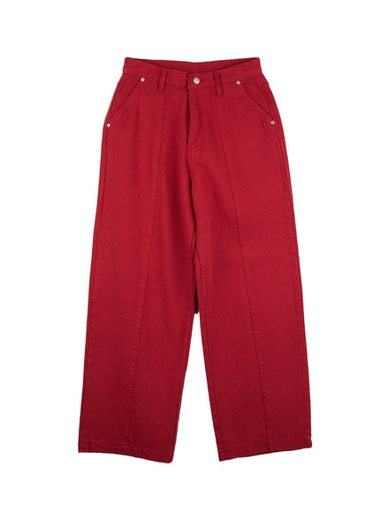 solid-cotton-wide-leg-pants-cn408 / Red