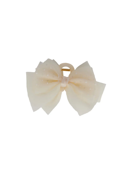 lace-beads-bow-claw-clip-f502 / White