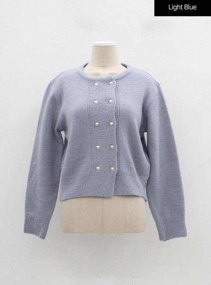Double Golden Button Crewneck Cardigan BJ309