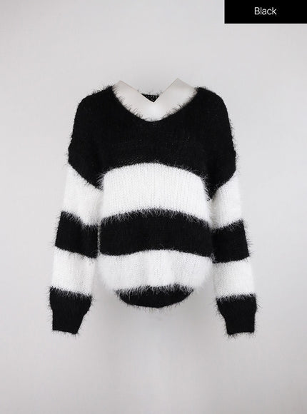 wool-blend-stripe-sweater-od326 / Black