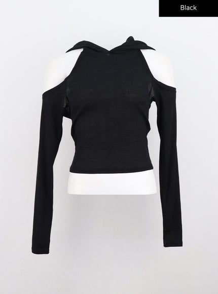 cut-out-long-sleeve-hoodie-co330 / Black