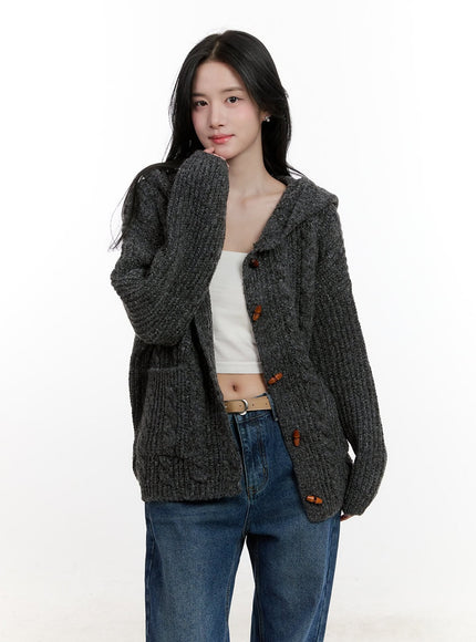oversized-cable-knit-hooded-cardigan-cf527 / Dark gray