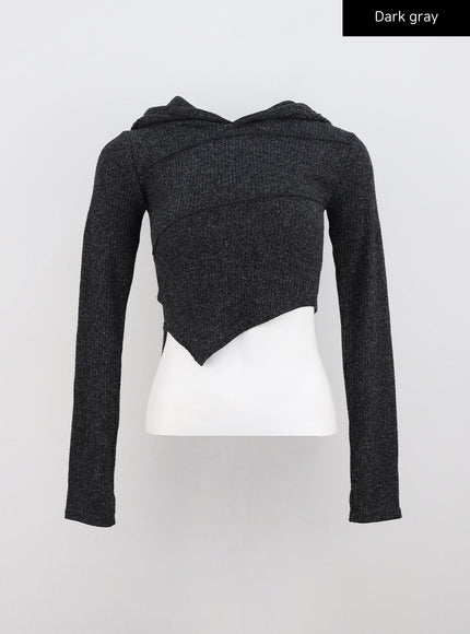 asymmetrical-crop-hooded-tee-cn314 / Dark gray