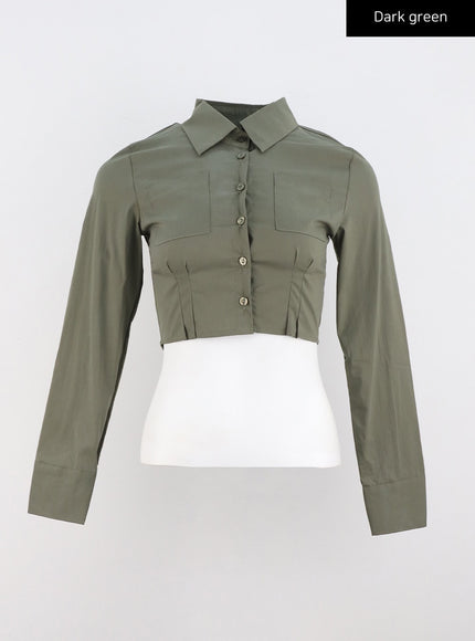 pintuck-cropped-shirt-co327 / Dark green