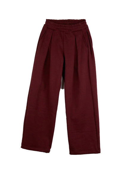 cozy-pintuck-wide-leg-sweatpants-cj509 / Dark red