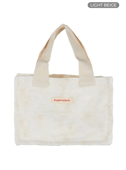 flower-embroidered-tote-bag-ol423 / Light beige