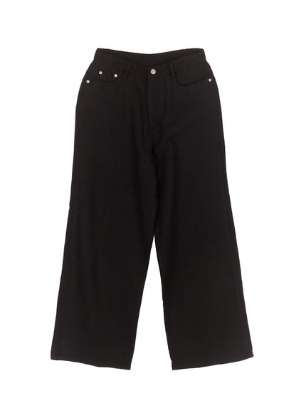 solid-linen-wide-leg-pants-ca502 / Black
