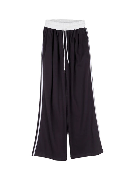striped-contrast-wide-leg-sweatpants-cs524 / Dark gray