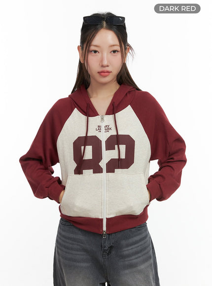 lettered-zip-up-hoodie-co417 / Dark red