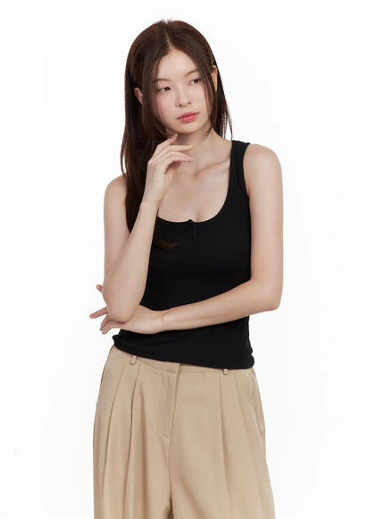 casual-button-tank / Black