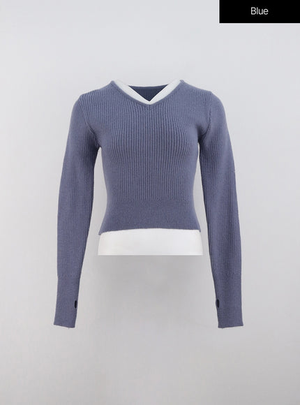 v-neck-knit-crop-sweater-on330 / Blue