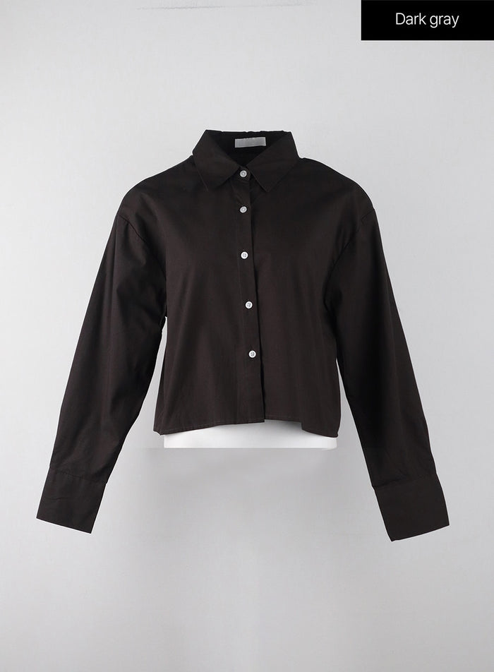 buttoned-collar-crop-shirt-ij403 / Dark gray