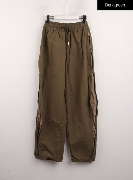 side-zipper-detail-cargo-straight-leg-pants-cj412 / Dark green